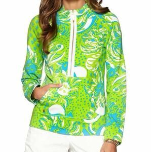 Lilly Pulitzer Skipper Popover Pullover Green Blue Print Size Small